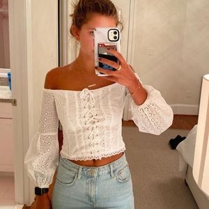 White lace off the shoulder top